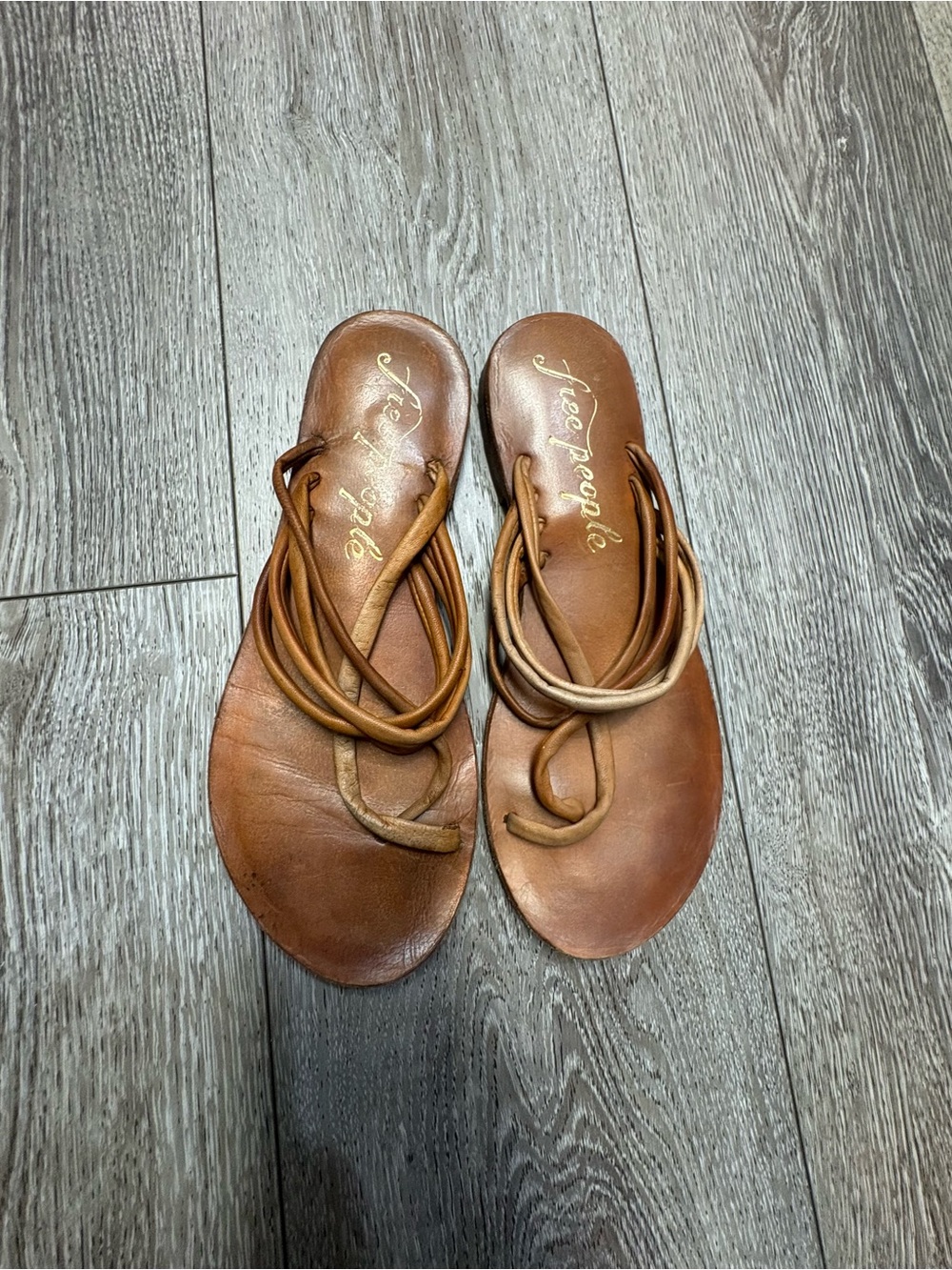 Free People Tan Brown Leather Wrap Sandals